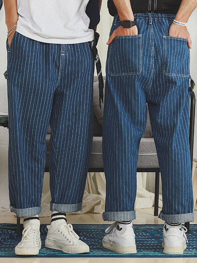 Japanese Retro Loose Straight Striped Pants