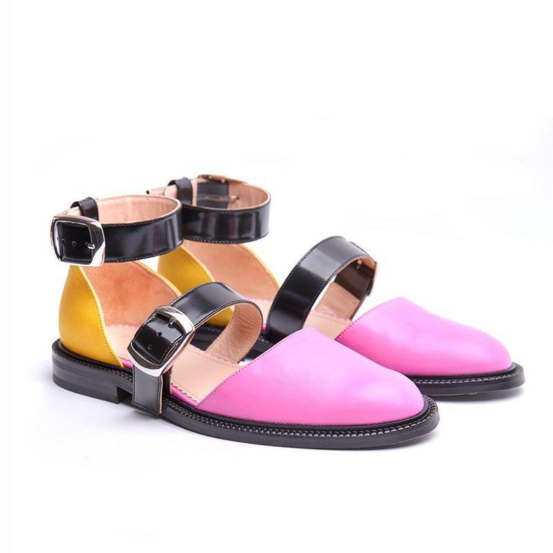 Buckle Color block Sandals Flats
