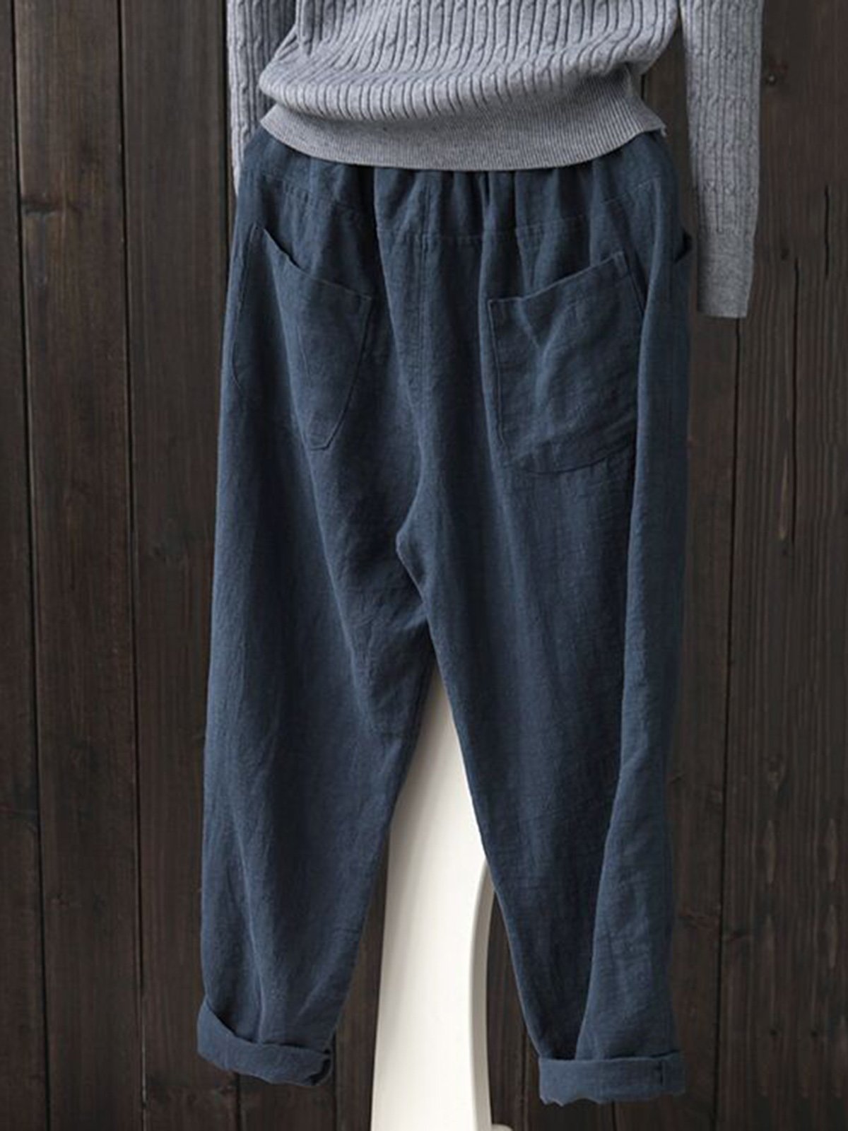 Gray Simple Basic Shift Solid Plus Size Pants