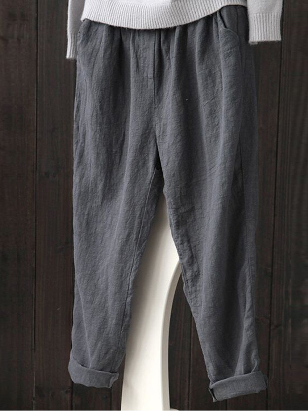 Gray Simple Basic Shift Solid Plus Size Pants