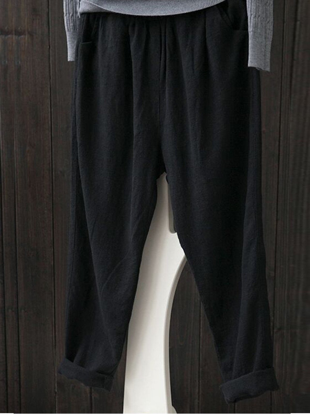 Gray Simple Basic Shift Solid Plus Size Pants