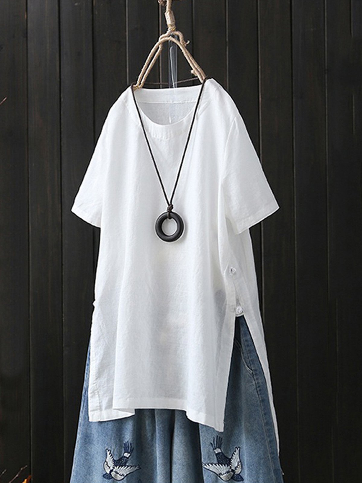 2019 Summer Linen Solid Plus Size Short Sleeve T-Shirts