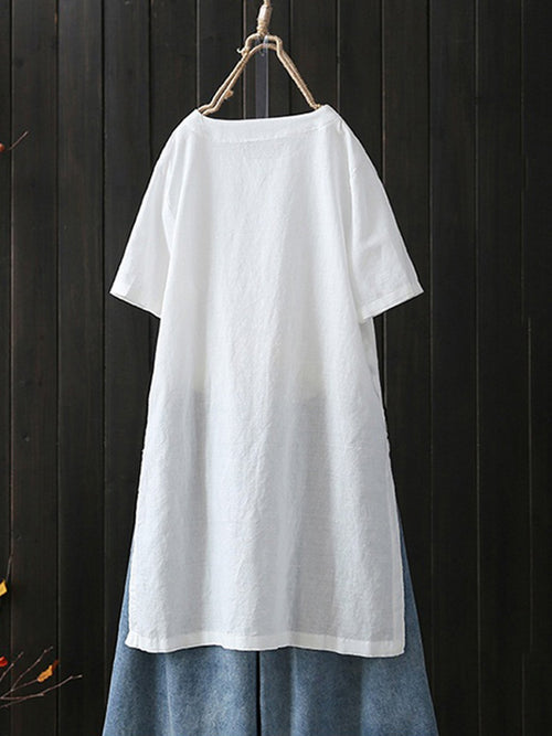 2019 Summer Linen Solid Plus Size Short Sleeve T-Shirts