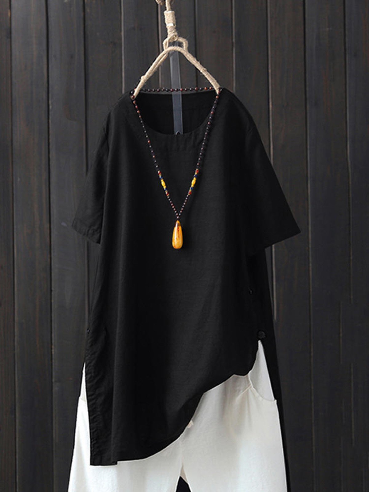 2019 Summer Linen Solid Plus Size Short Sleeve T-Shirts