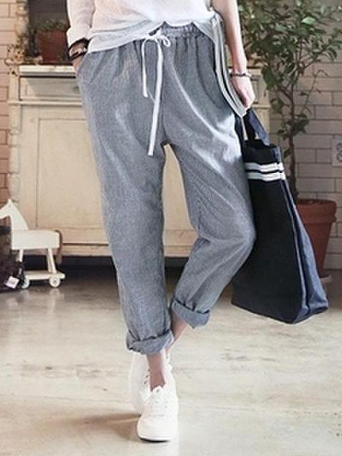 All Season Natural Casual Linen Stripes Pants