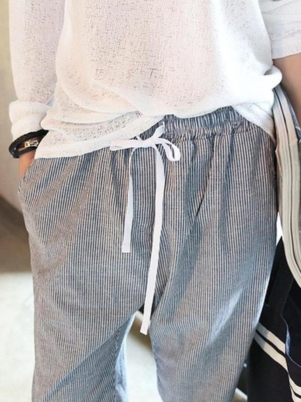 All Season Natural Casual Linen Stripes Pants
