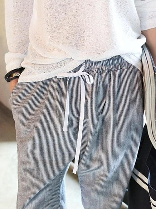 All Season Natural Casual Linen Stripes Pants