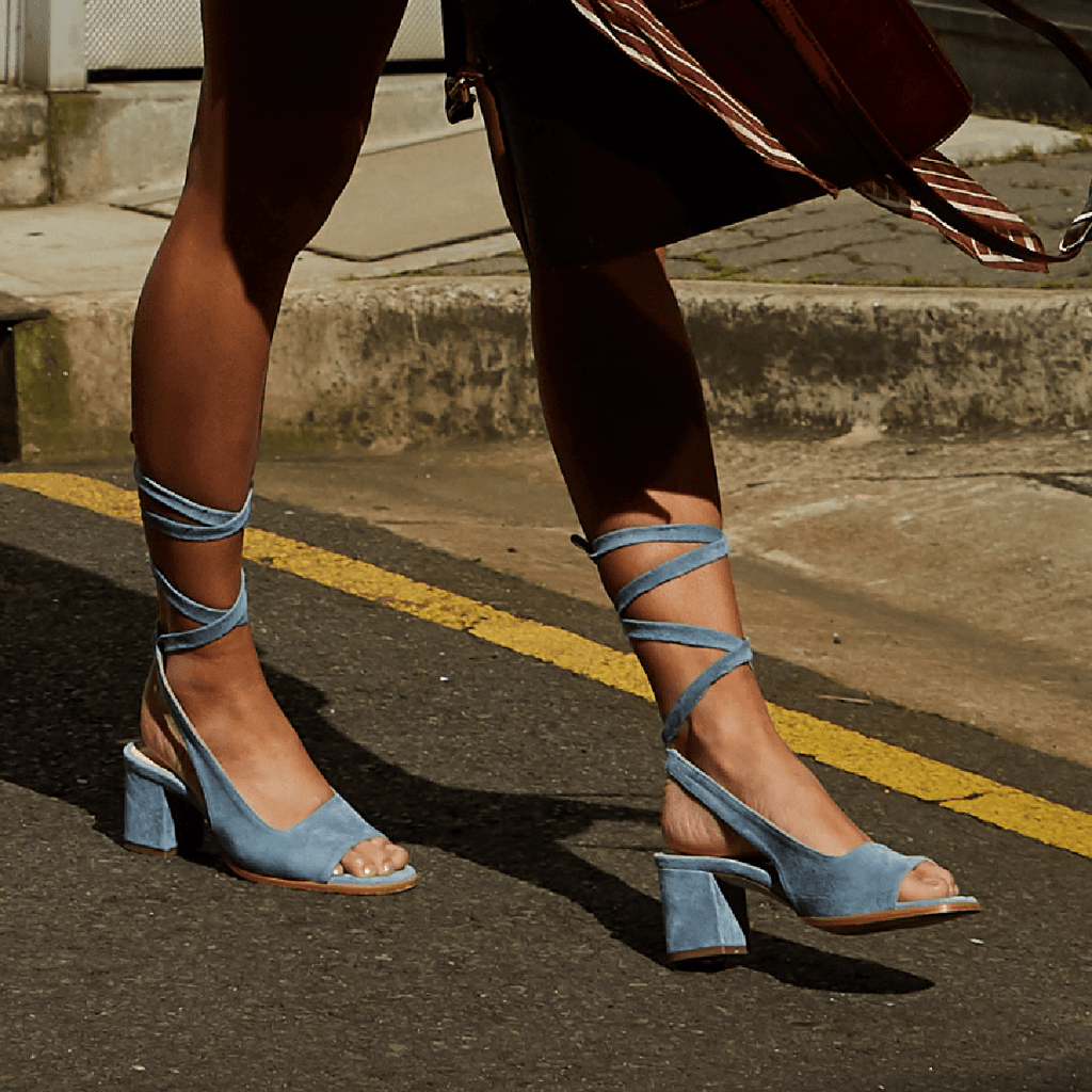 Women Bandage Suede Pumps Holiday Summer Chunky Heel Sandals