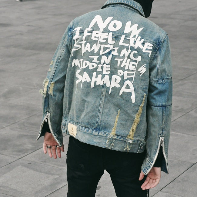 Graffiti Washed Denim Jacket