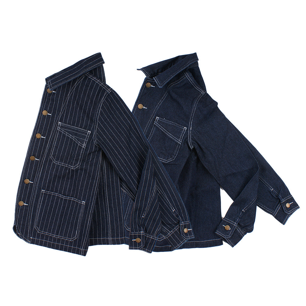 Retro Vertical Stripes Denim Jacket