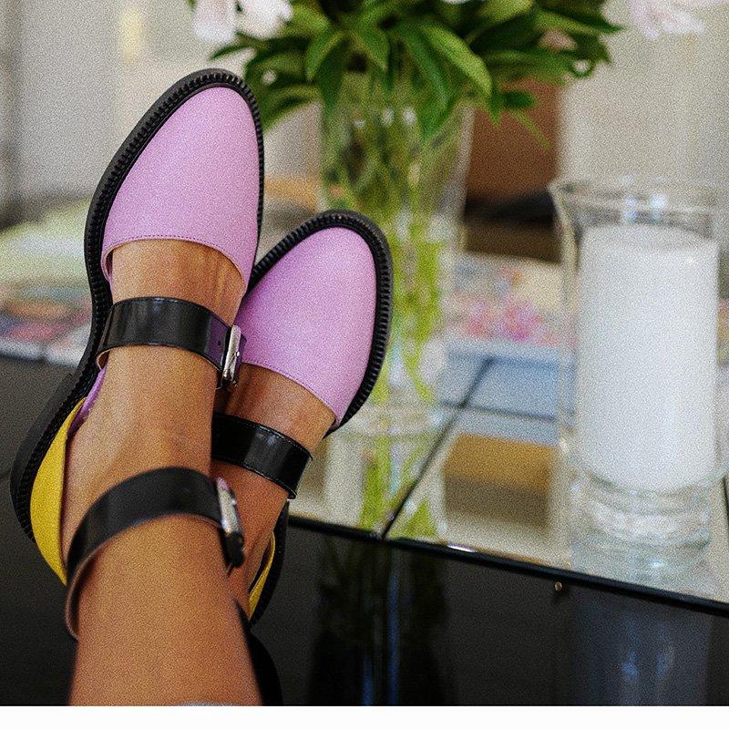 Buckle Color block Sandals Flats