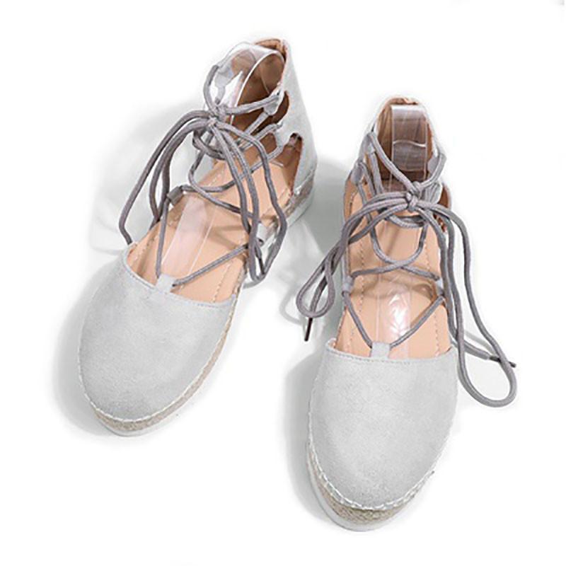 Solid Color Lace-Up Hollow Ankle Strap Flats