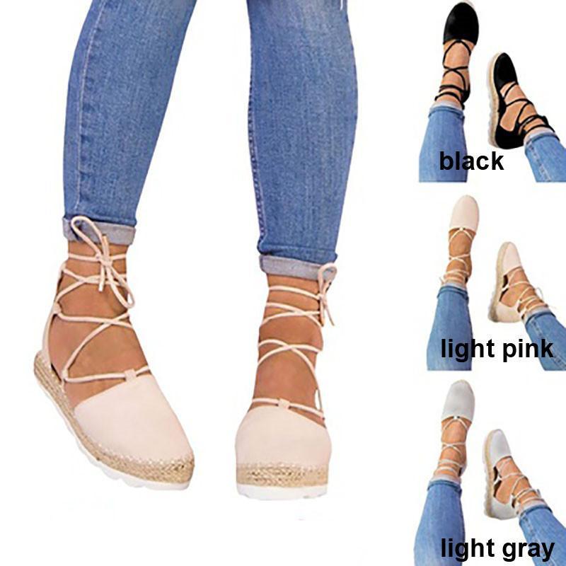 Solid Color Lace-Up Hollow Ankle Strap Flats