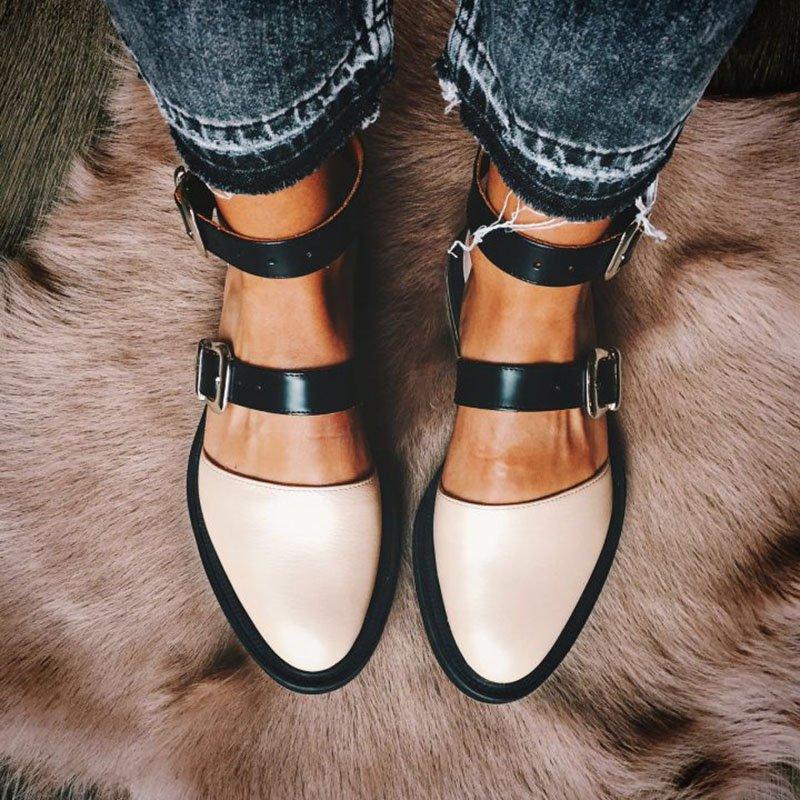 Buckle Color block Sandals Flats