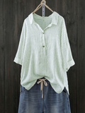 3/4 Sleeve Buttoned Casual Striped Shift Blouse