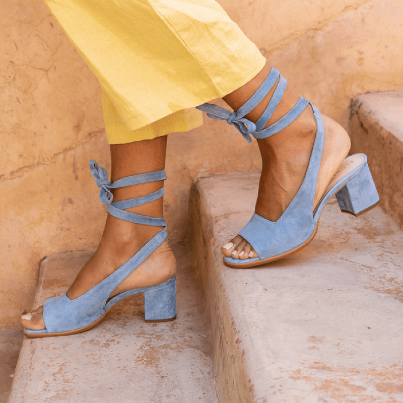 Women Bandage Suede Pumps Holiday Summer Chunky Heel Sandals
