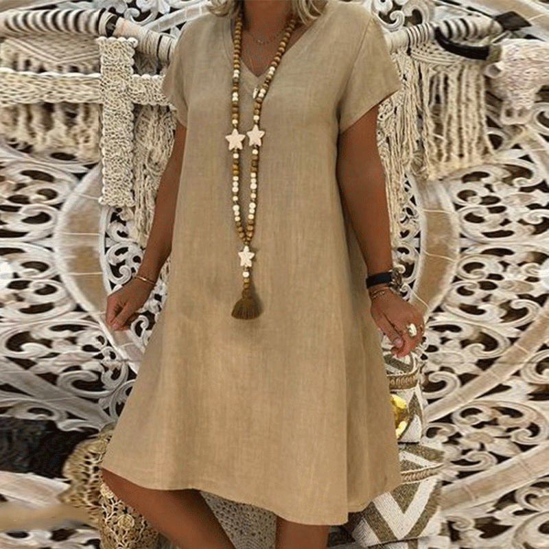 Casual Solid V-Neck Plus Size Dress