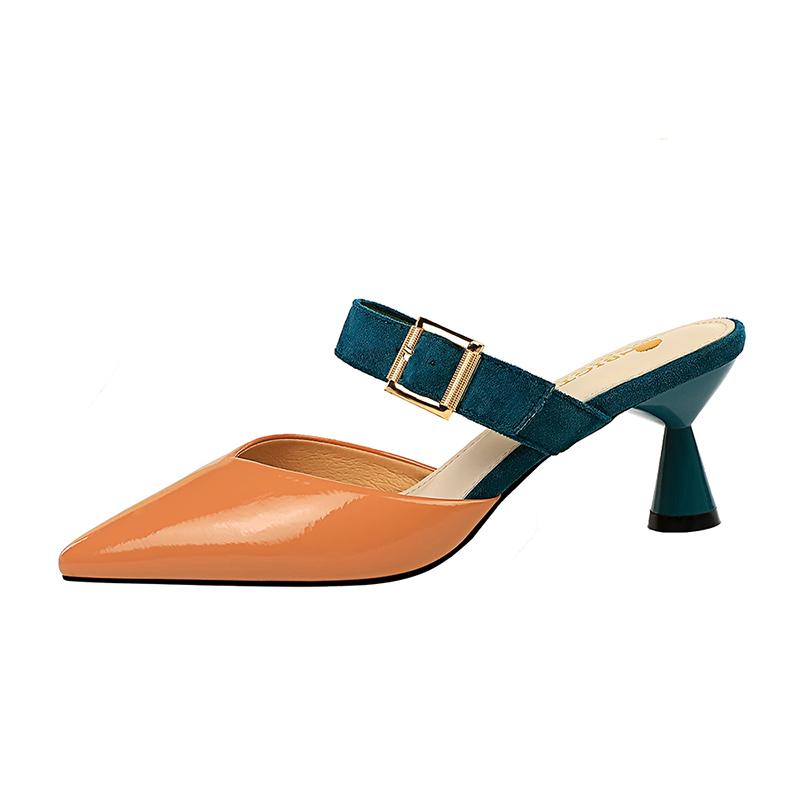 Date Pointed Toe Buckle Strap Slippers