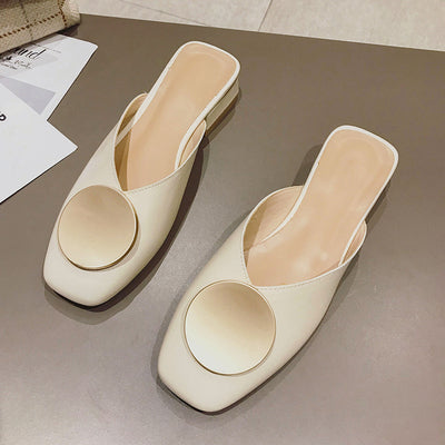 Square Toe Elegant Date Flat Heel Slippers Loafers