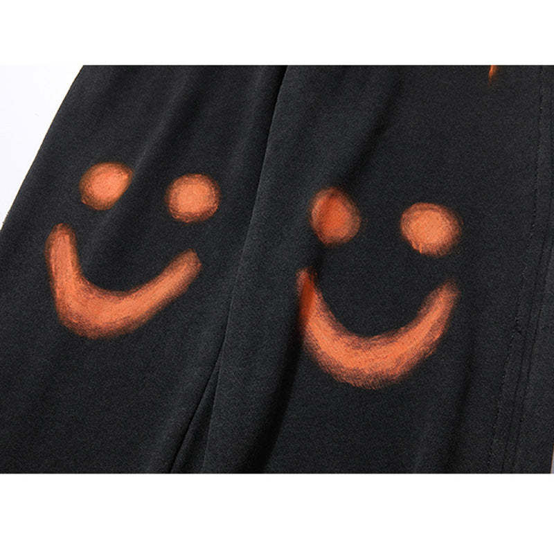 Smiley Graffiti Print Loose Straight-Leg Pants
