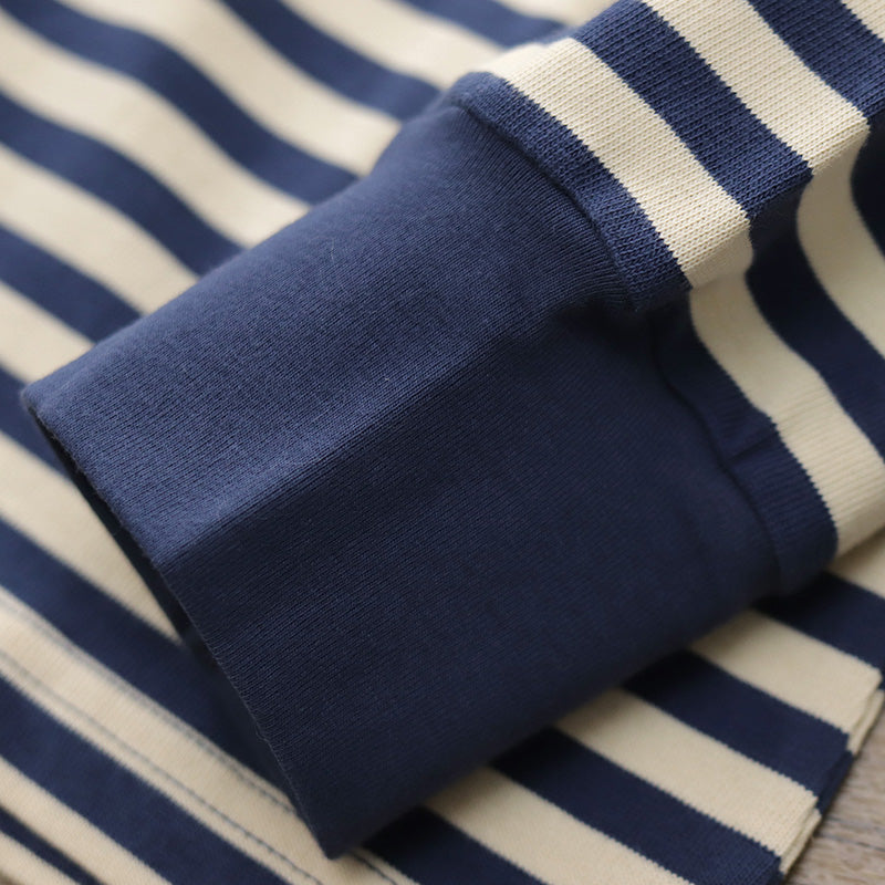 American Retro Blue And White Striped Long Sleeve T-shirt