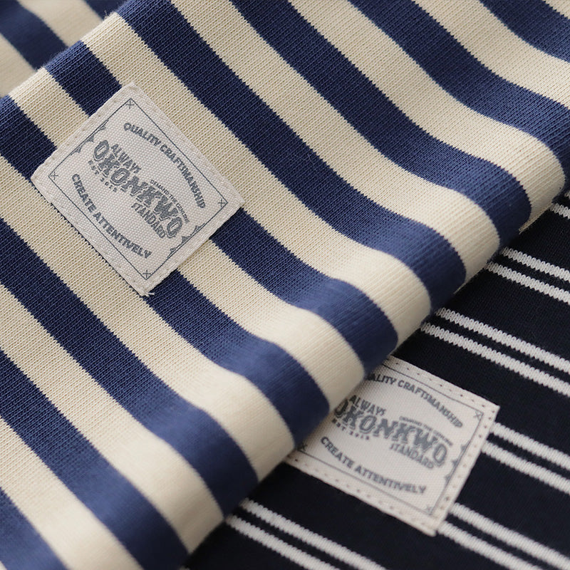 American Retro Blue And White Striped Long Sleeve T-shirt