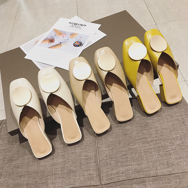 Square Toe Elegant Date Flat Heel Slippers Loafers