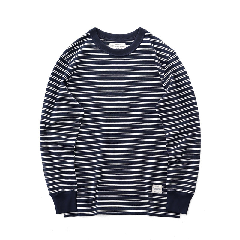 American Retro Blue And White Striped Long Sleeve T-shirt