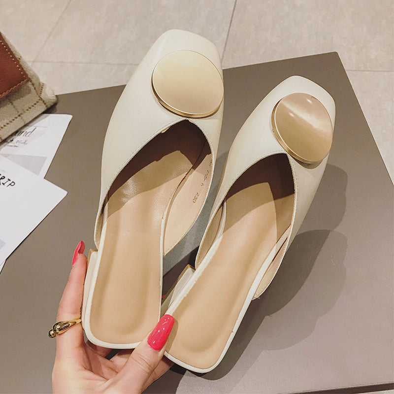 Square Toe Elegant Date Flat Heel Slippers Loafers