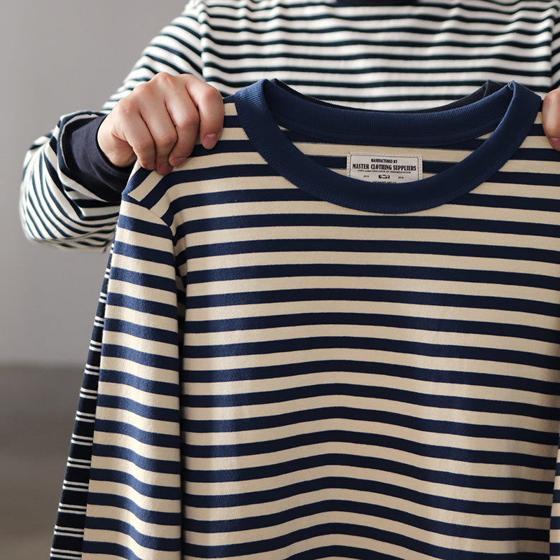 American Retro Blue And White Striped Long Sleeve T-shirt