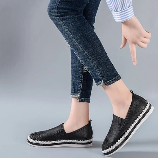Women Genuine Leather Creepers Flats