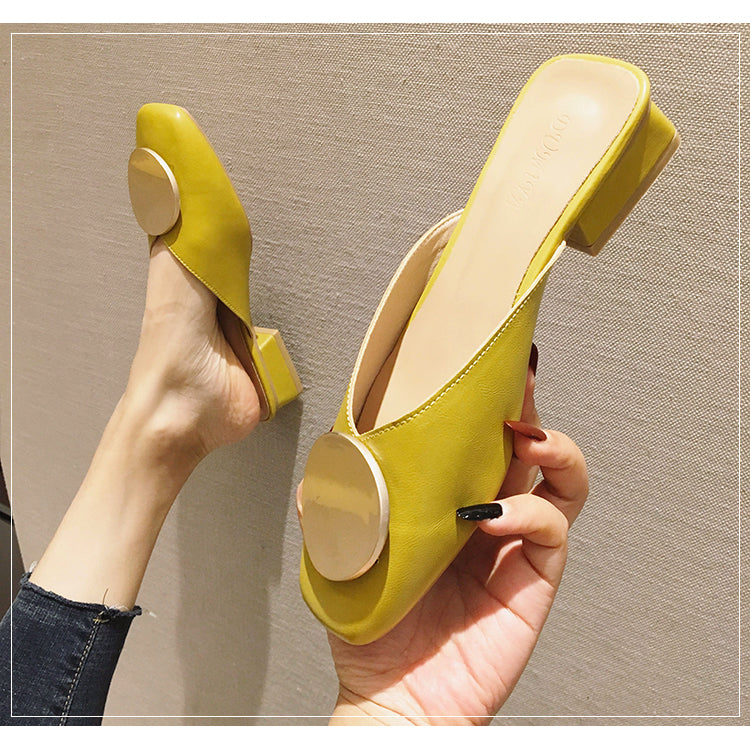 Square Toe Elegant Date Flat Heel Slippers Loafers