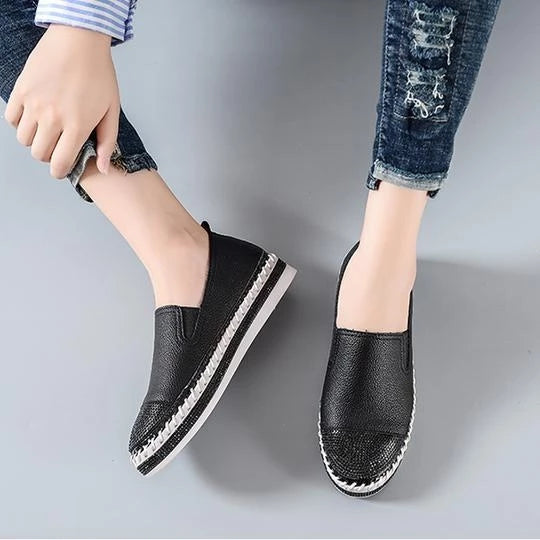 Women Genuine Leather Creepers Flats