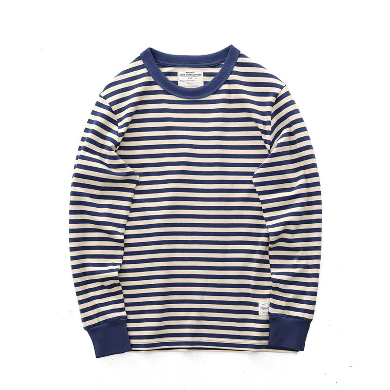 American Retro Blue And White Striped Long Sleeve T-shirt