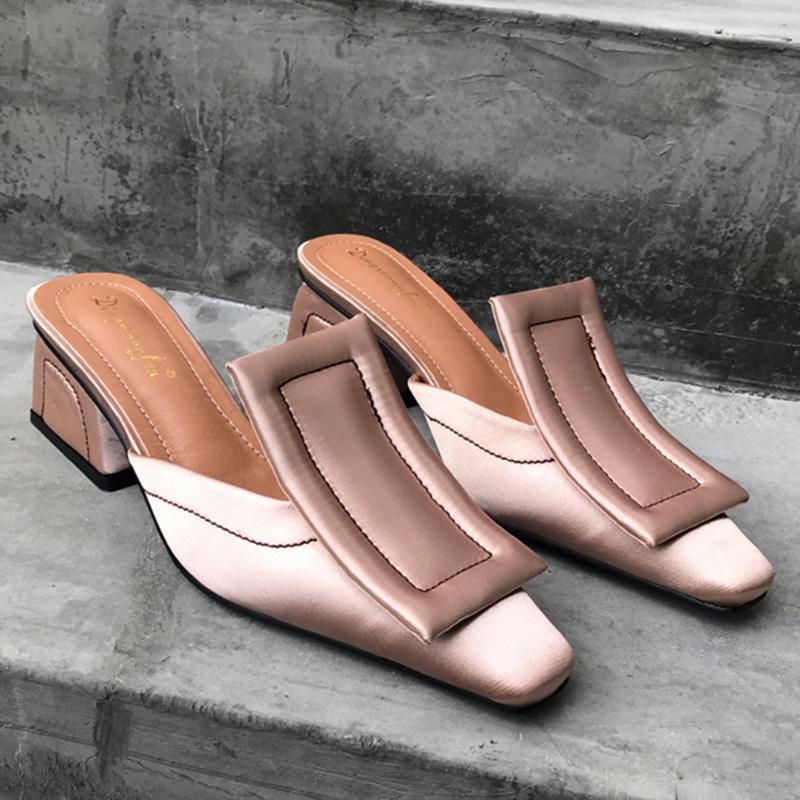 Chunky Heel Genuine Leather Square Toe Shoes