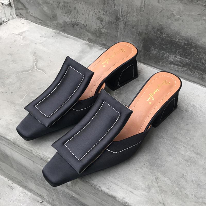 Chunky Heel Genuine Leather Square Toe Shoes