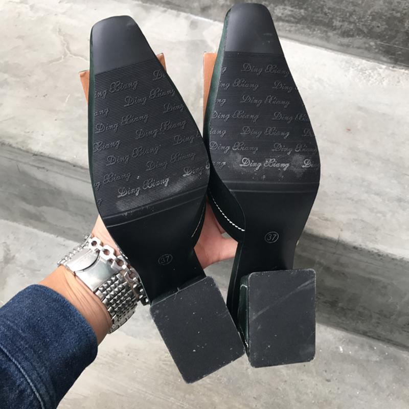 Chunky Heel Genuine Leather Square Toe Shoes