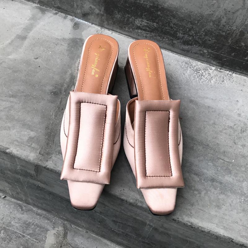 Chunky Heel Genuine Leather Square Toe Shoes