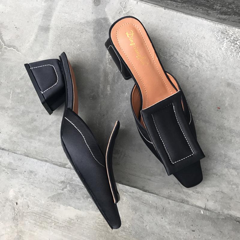 Chunky Heel Genuine Leather Square Toe Shoes