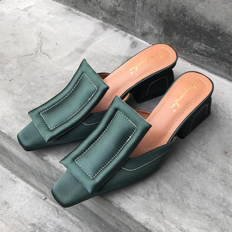 Chunky Heel Genuine Leather Square Toe Shoes