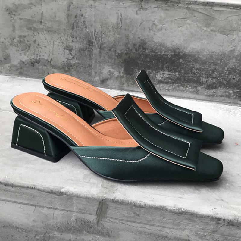 Chunky Heel Genuine Leather Square Toe Shoes