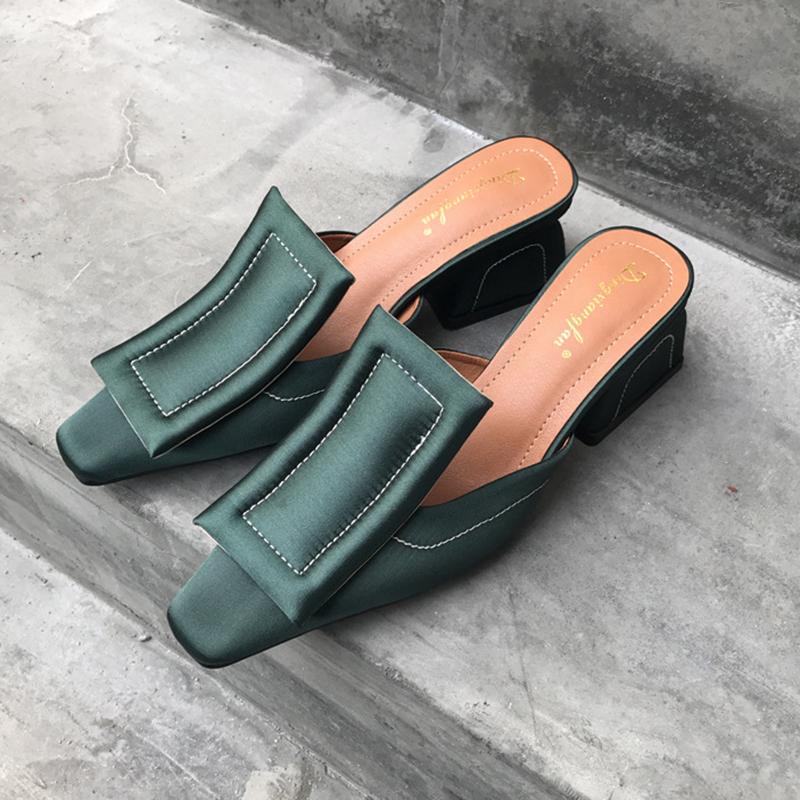 Chunky Heel Genuine Leather Square Toe Shoes