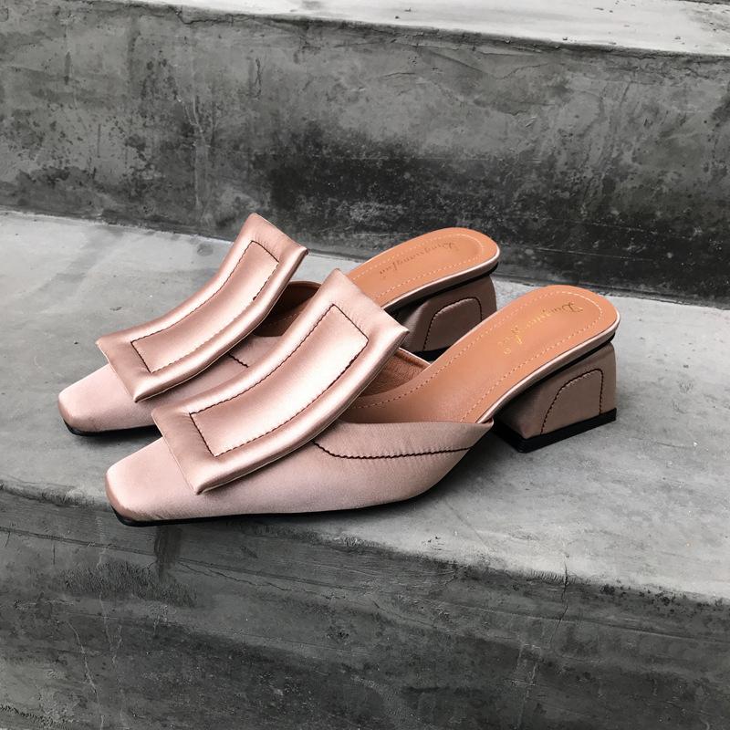 Chunky Heel Genuine Leather Square Toe Shoes