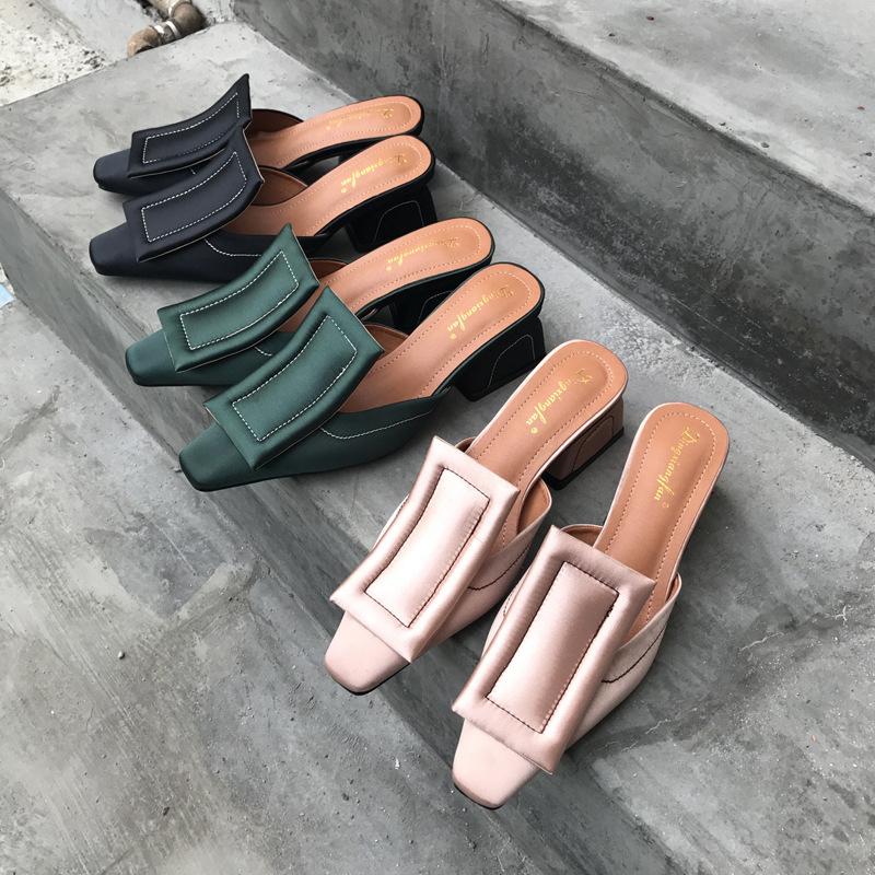 Chunky Heel Genuine Leather Square Toe Shoes