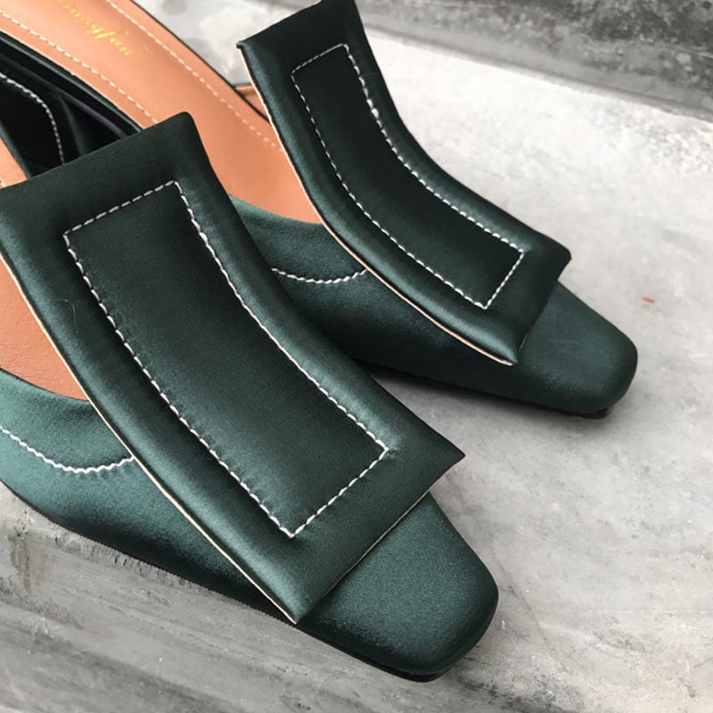 Chunky Heel Genuine Leather Square Toe Shoes