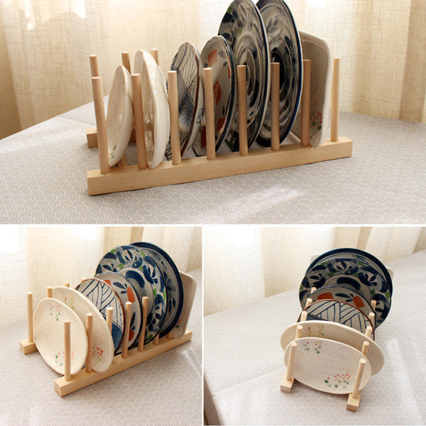 Wooden Dish Plate Storage Holders Folding Racks Drying Shelf