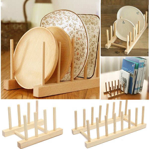 Wooden Dish Plate Storage Holders Folding Racks Drying Shelf