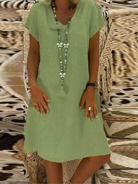 Casual Solid V-Neck Plus Size Dress