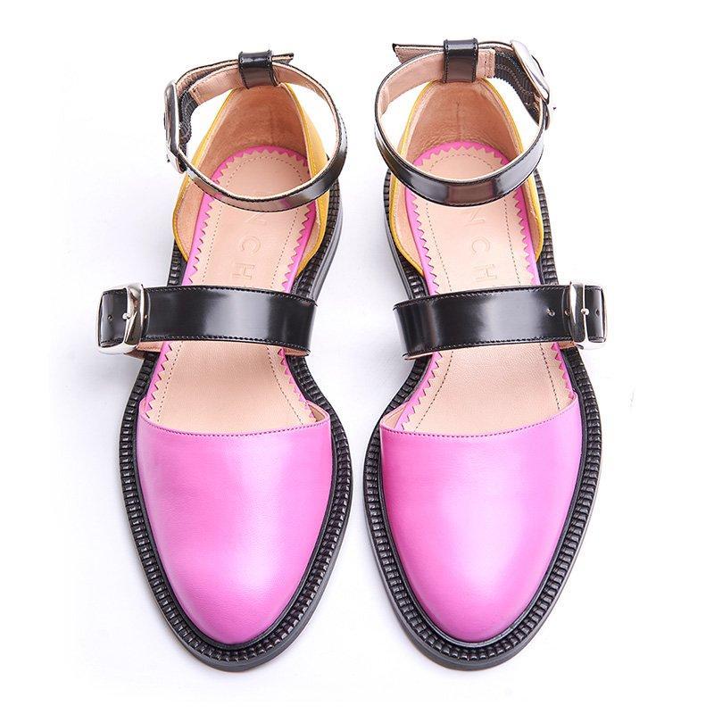 Buckle Color block Sandals Flats