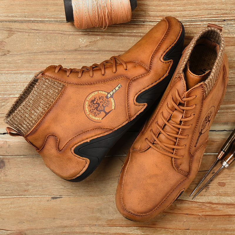 Men Handmade Leather Comfy Soft Sock Ankle Boots